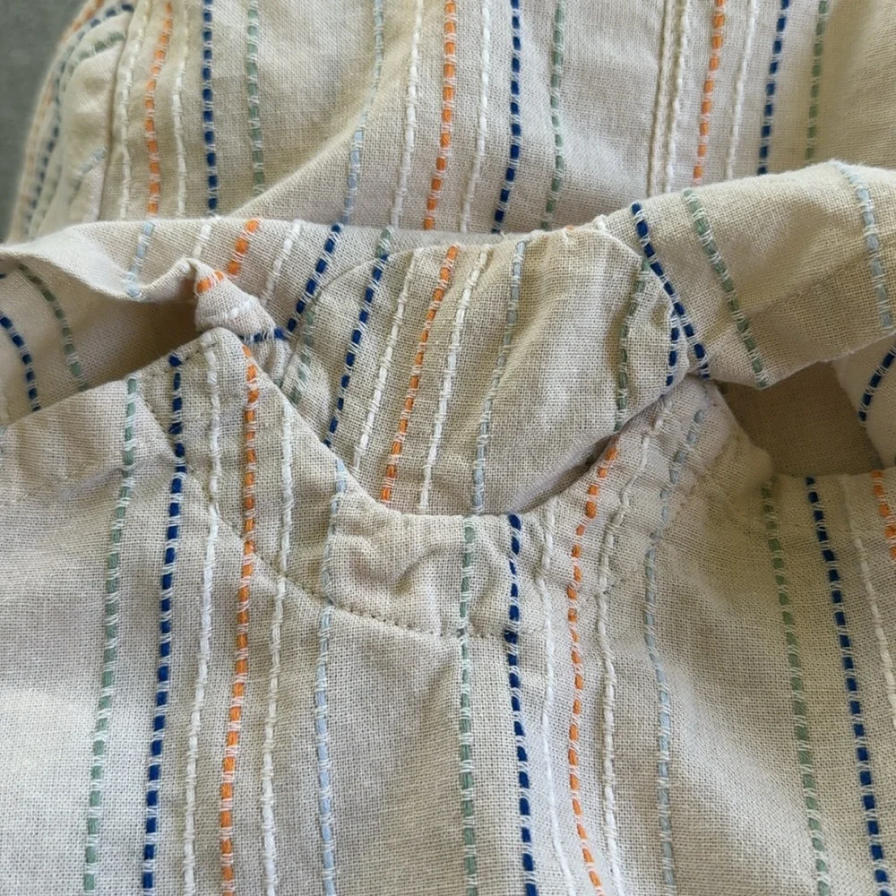 Old Navy peach embroidered texture striped Dobby pocket baby romper size 12-18M